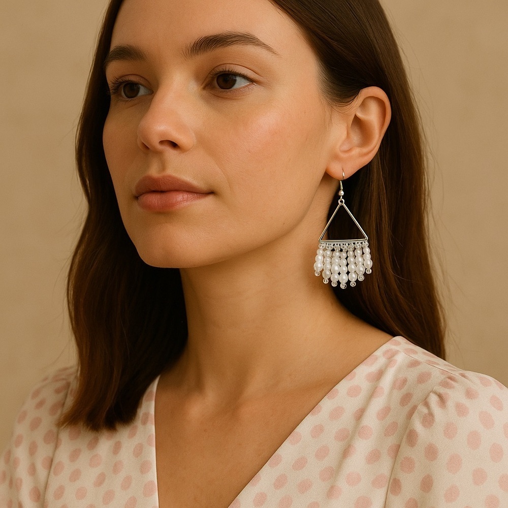 Chic Silver and Pink Beaded Dangle Earrings
